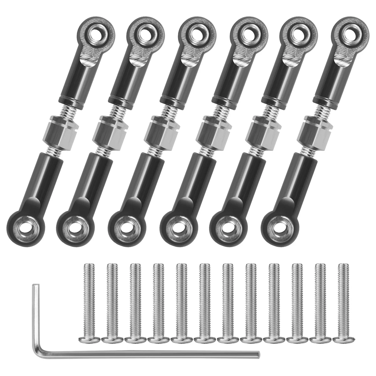 6Pcs Adjustable Metal Linkage Pull Rod Front /Rear Servo Link for A949 A959 A969 A979 K929 RC Car Upgrade Spare,Grey