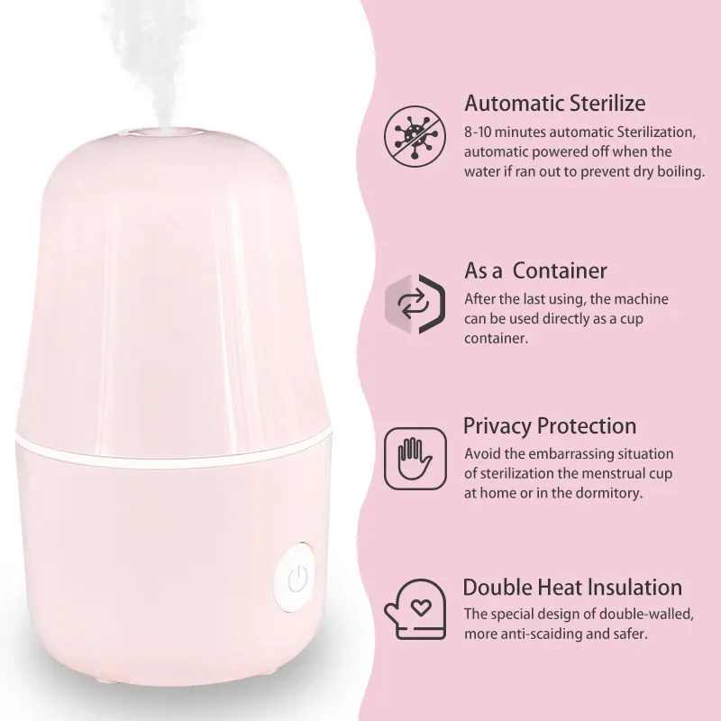 New Mechanical Menstrual Cup Steam Sterilizer S/L Menstrual Cup Cleaning Machine Pink US Standard Plug Disinfection Machine