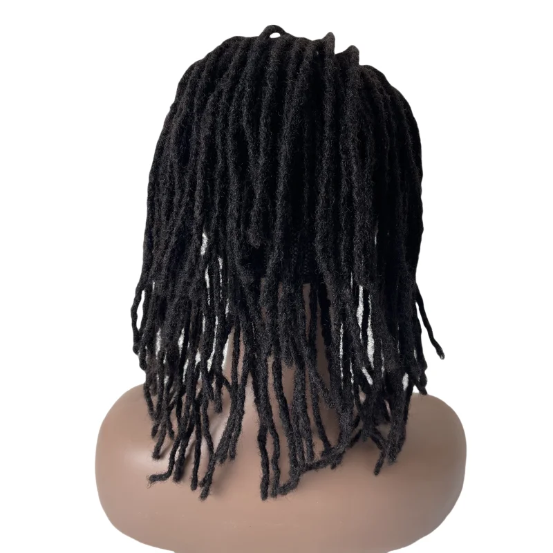 12 inches Indian Virgin Human Hair Systems #1b Off Black Color Thin Dreadlocks Toupee 7x9 Full Lace Topper for Black Woman