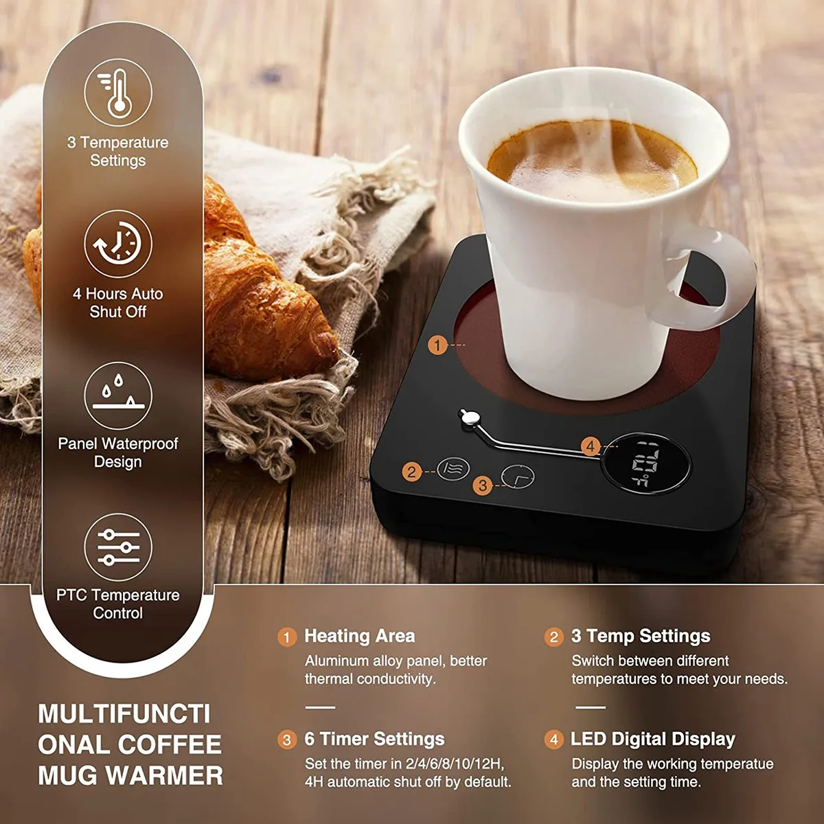 ABNL 1 Pcs Mug Warmer For Coffee With Auto Shut Off Timer Portable Coffee Beverage Warmer For Desk Office Cup Warmer Black US Pl