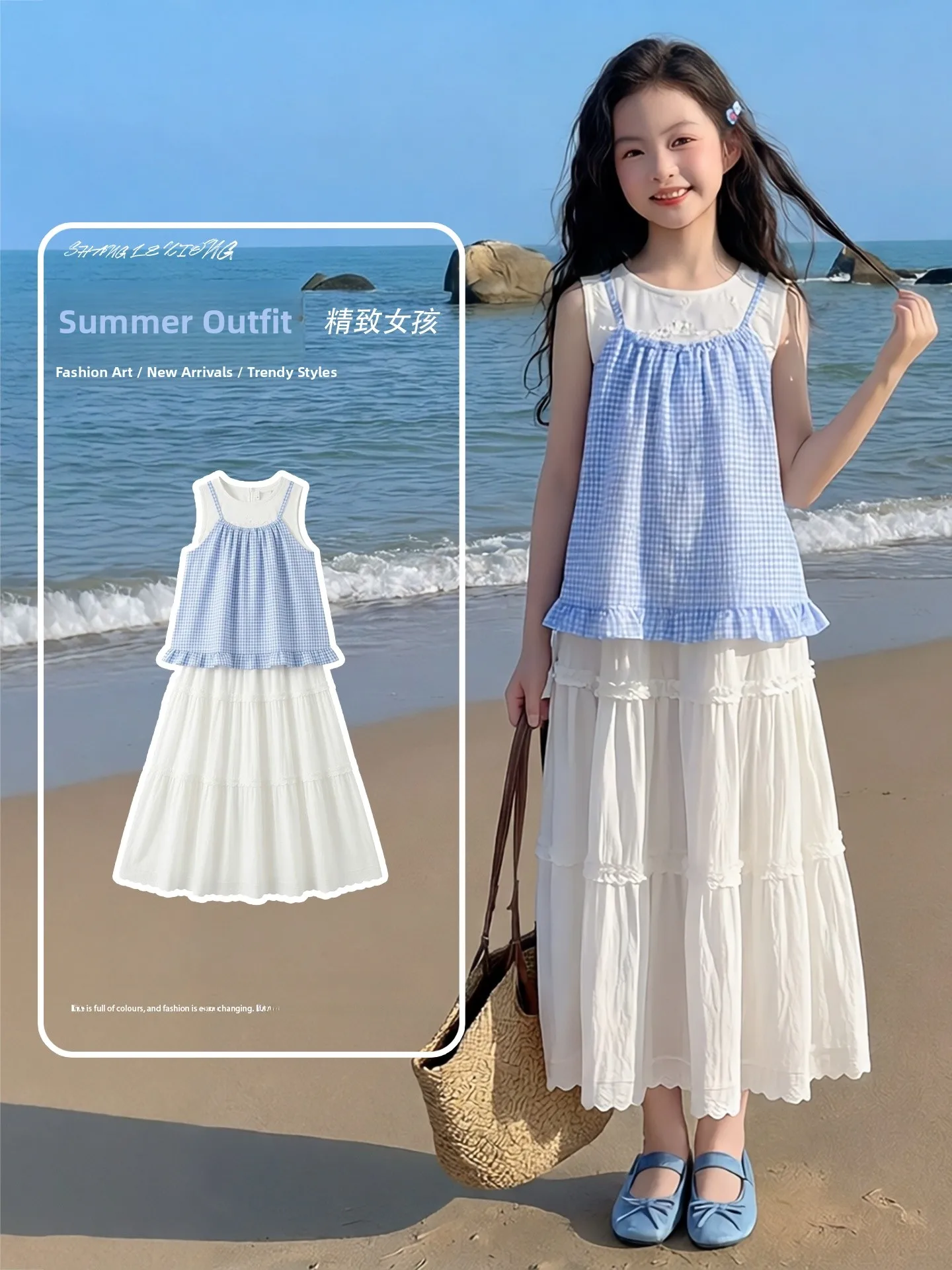 girls-summer-skirt-korean-style-children's-clothing-12-years-old-kids-outfit-cool-feeling-regular-thickness-checkered-pattern