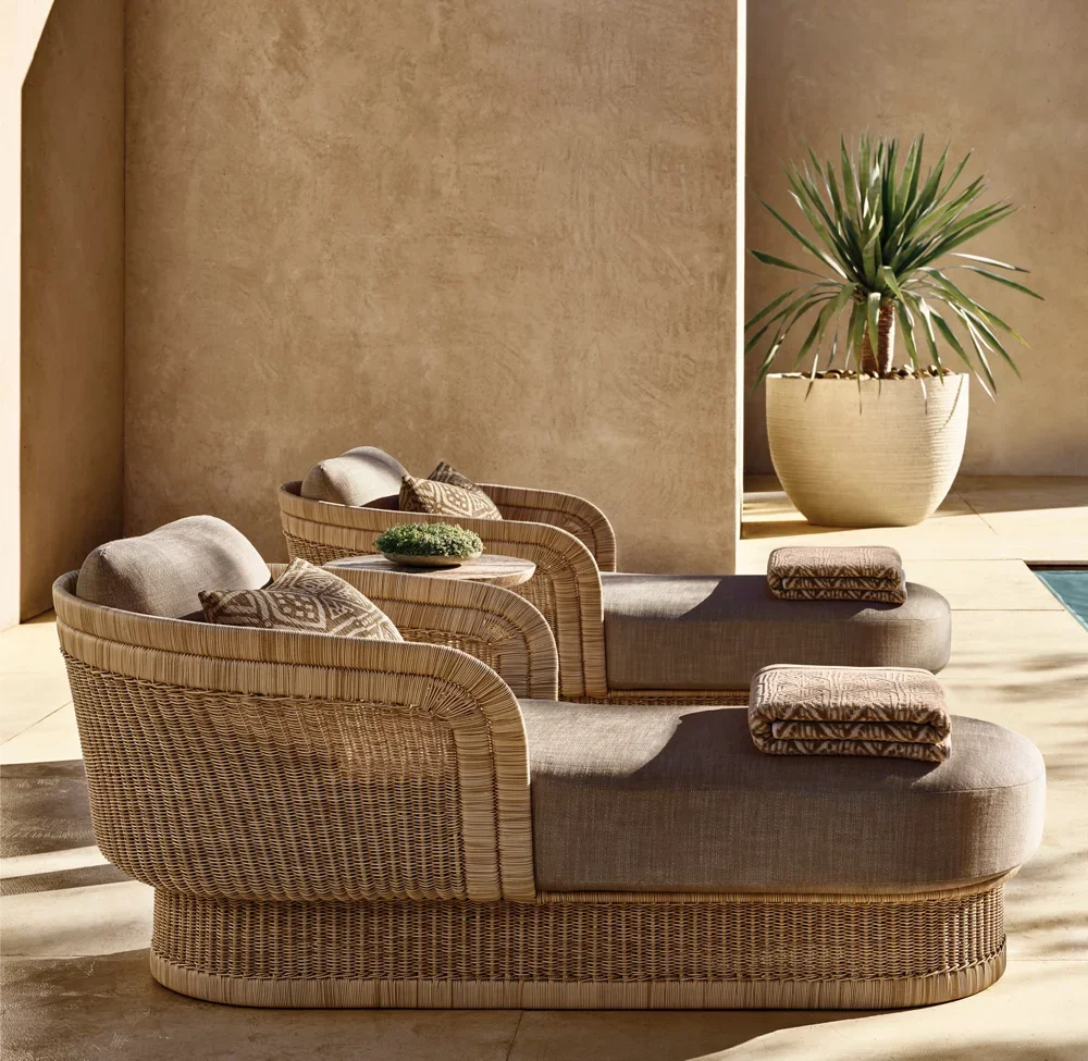 

Contemporary Courtyard Rattan Sun Lounger Modern Park Hotel Garden Sofa Bed For Outdoor Sunbathing Villa Lounging Bed