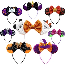 Disney Mickey Ears fascia per capelli ragazze Vampire Skeleton Pumpkin Hairband Party Halloween copricapo bambini accessorio per capelli Maleficent