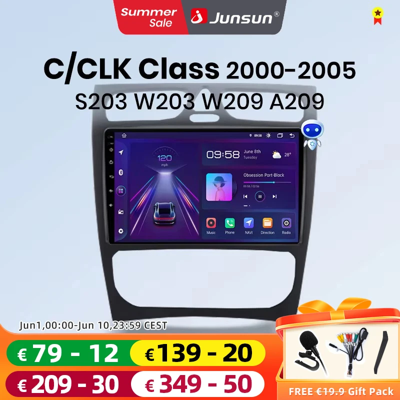 Junsun CarPlay Android Auto autoradio pour Mercedes Benz classe C W203 C200 C320 C350 CLK W209 2000-2005 multimédia Intelligent 4G