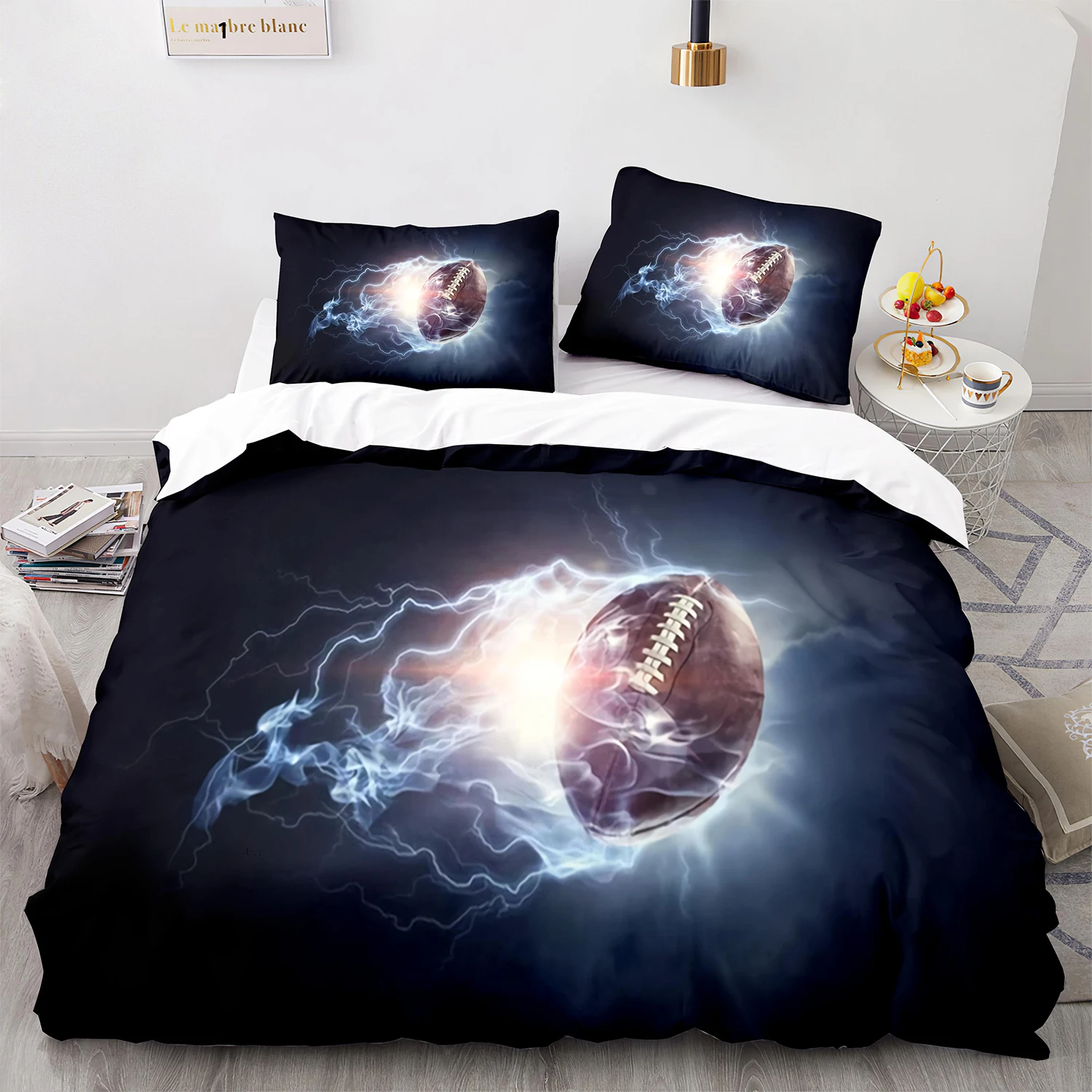 

3pcs Bedding Set Rugby American Football Printed Cozy Soft Duvet Cover King Queen Twin Size Birthday Gift for Boys Bedroom Decor