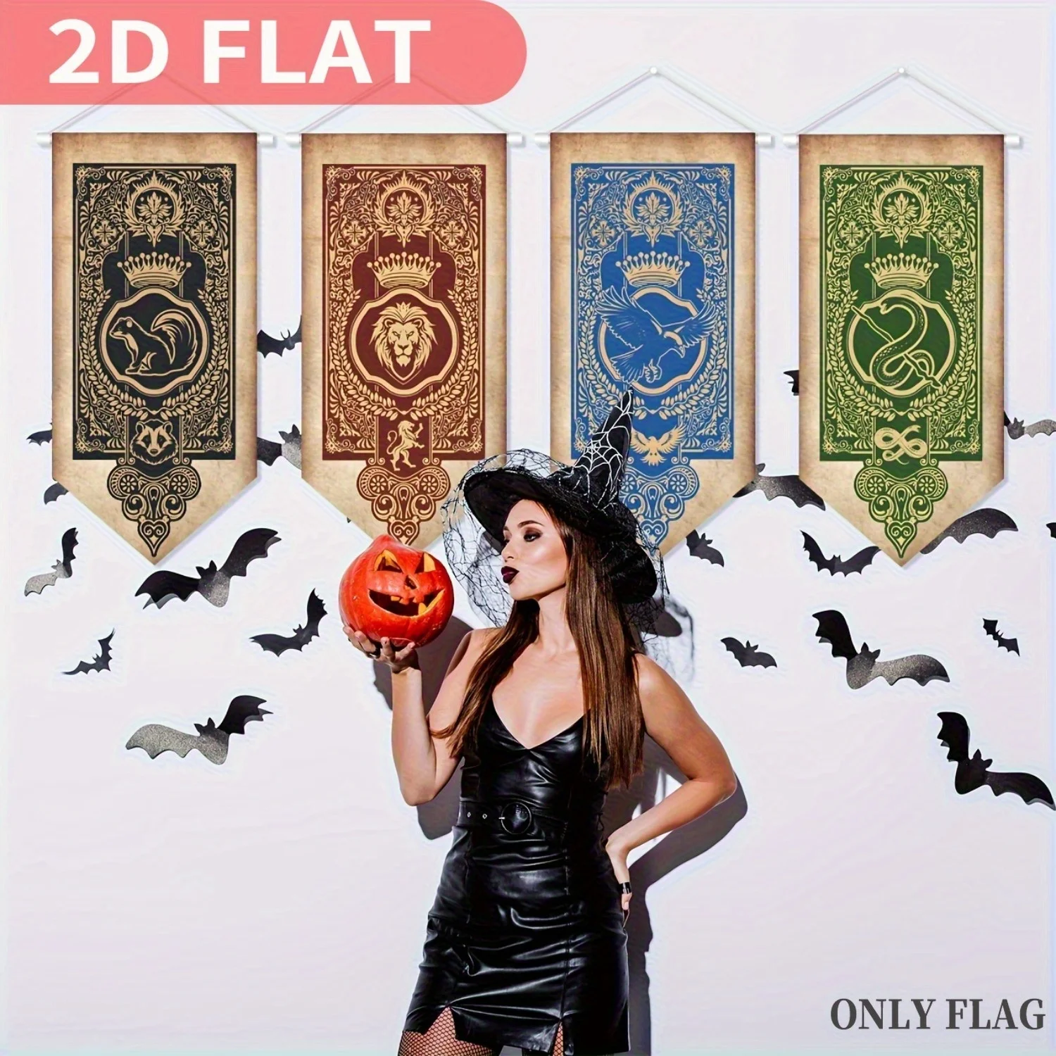 4Pcs Wizard Party banners, Polyester Cloth, Welcome Wizard Decoration-Magic Theme Door Sign Hanging Flag for Halloween Witch - Detail 1