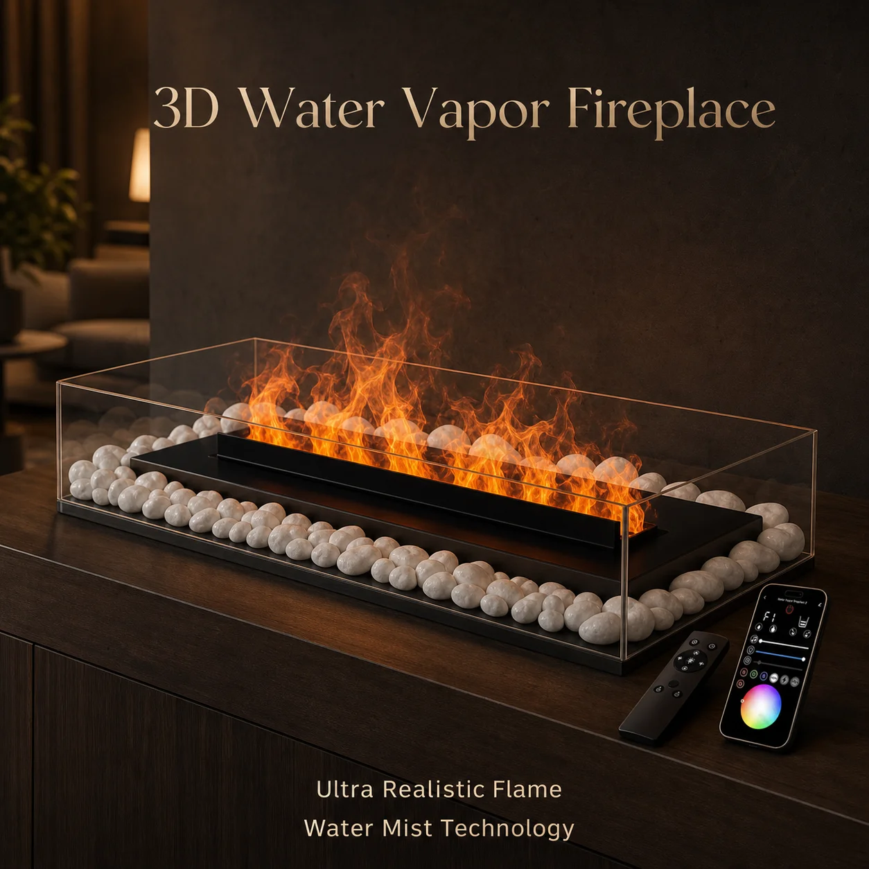 Dynamic 3D Water Fire Insert Modern Electric Fireplace with Custom Flame Colors for Festivals and Seasonal Home Decor Fireplace