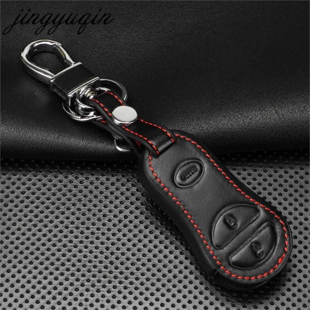 jingyuqin 3 Button Keyless Remote Key Case Leather Cover Fob For Chrysler Voyager Cruiser For Dodge Ram Dakota Jeep Cherokee