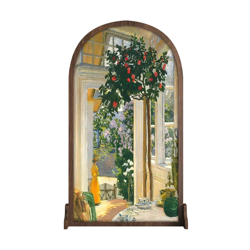 

May sunshine light French American solid wood mobile screen partition living room entrance bedroom seat screen pastoral