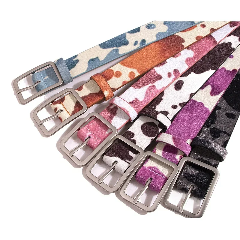 Creative Cow Print Belts for Woman Fashion Artificial Vivid Animal Fur Belts Woman Apparel Accessories