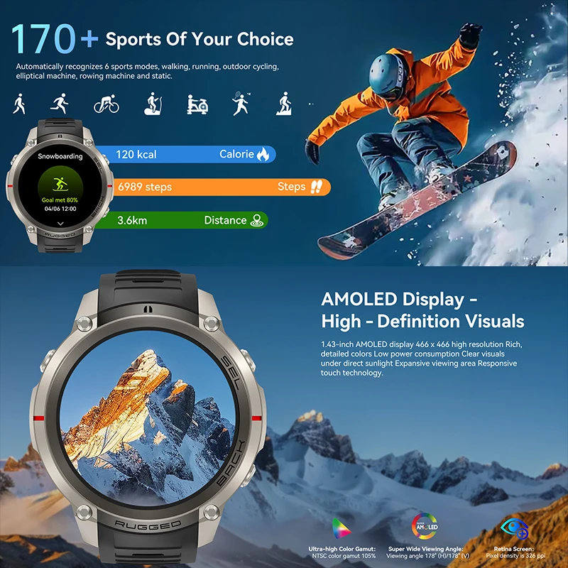 New Outdoor Sports Offline Map Global Six-Star GPS Smart Watch 5ATM Waterproof Fitness Tracker Bluetooth Call Men Smart Watch