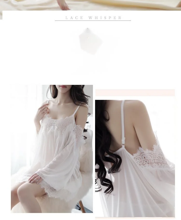 Spaass Lingerie, Sexy Off-Shoulder-Strëmp, Kleed, Perspektiv Mesh-Wimperen, Pyjama-Uniform, Verführerescht Set_voghion.com