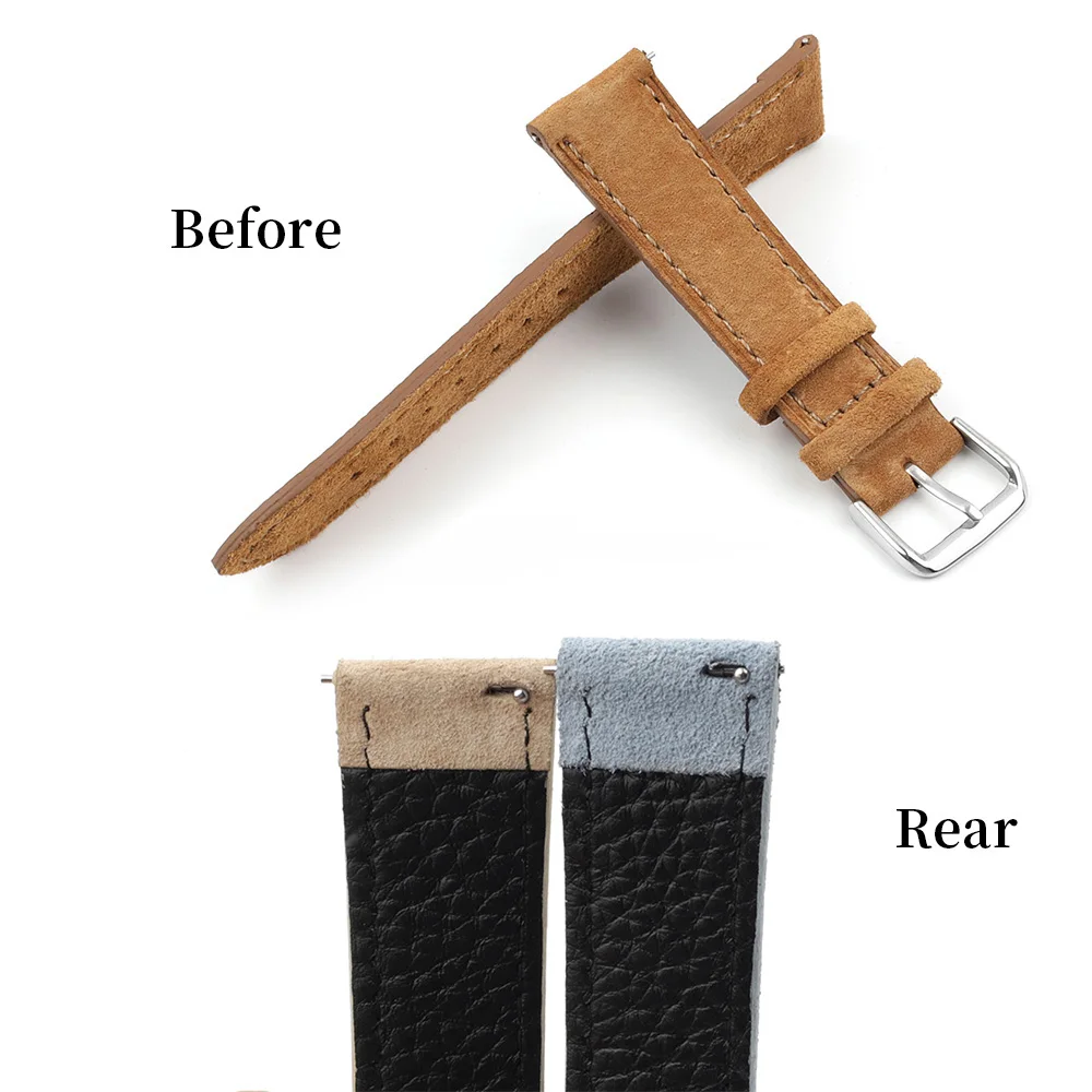 Suede Leather Watchband 16mm 17mm 18mm 19mm 20mm 22mm Handmade Stitching  Quick Release Watch Strap for Watch Accessories