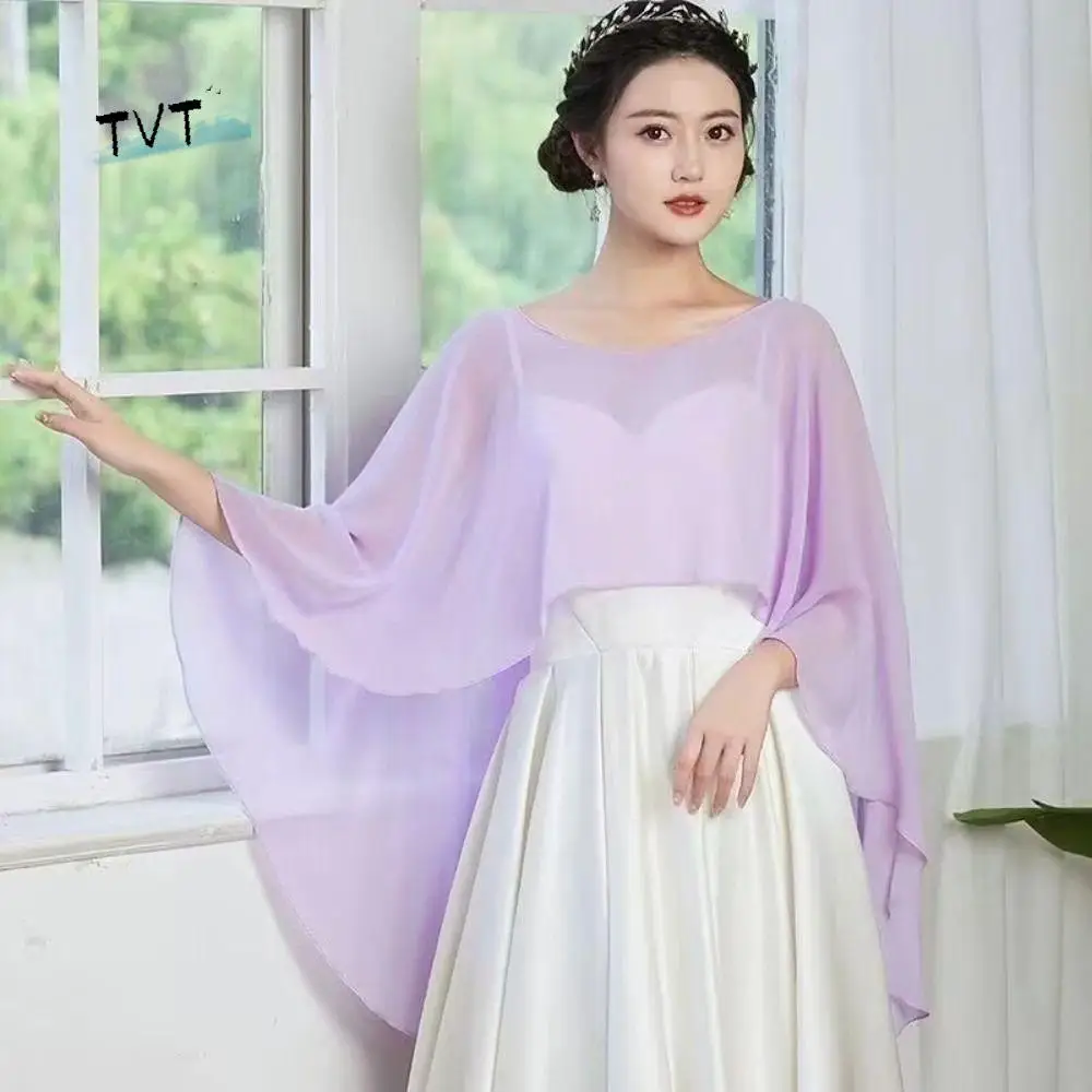 

Casual Solid Color Thin Wide Chiffon Shawl Sunscreen Soft Women Pullover Wraps Party Dress All Match Evening Capes for Women