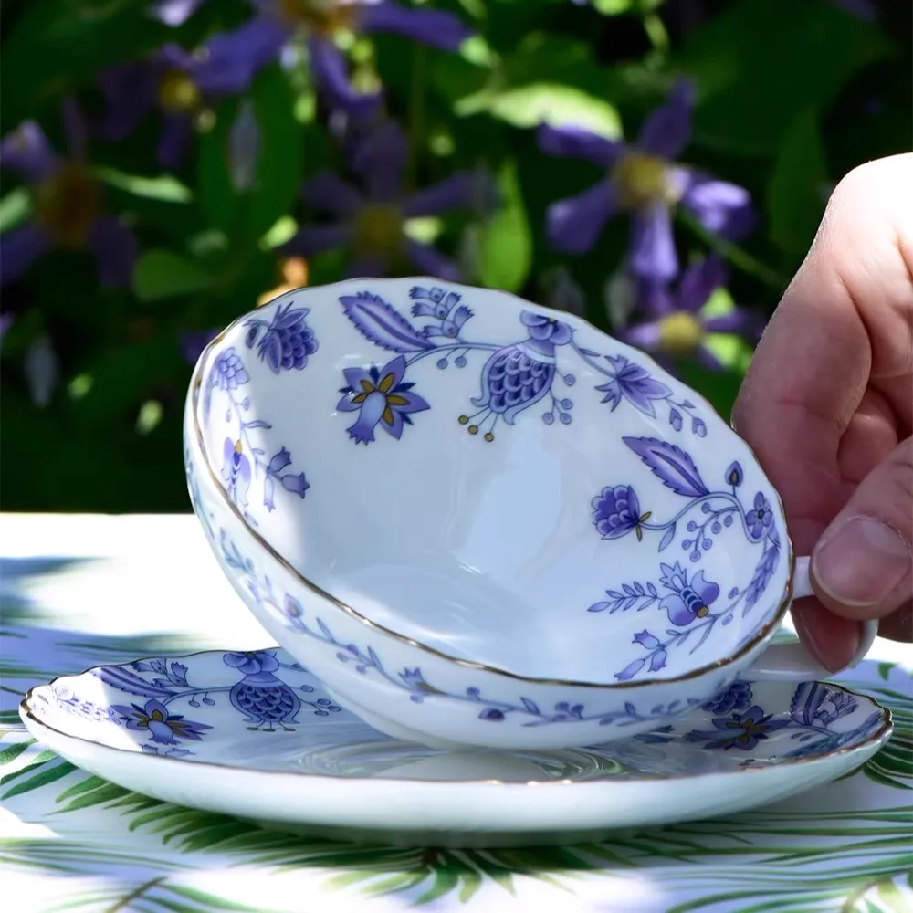 

Чашки и блюдце для послеобеденного чая, сине-белый костяной фарфор, золотая кофейная чашка и блюдце с ручной росписью