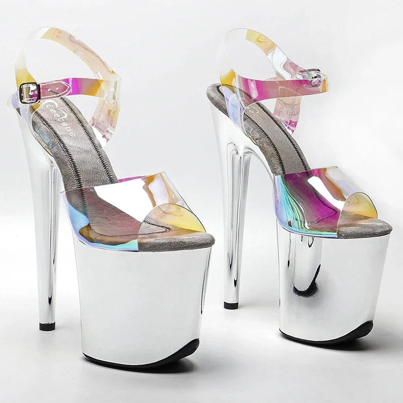 Leecabe 8Inch/20cm Colorful Cleasr TPU upper  electroplate silver Platform  High Heels party stripper heel Pole Dance Sandals