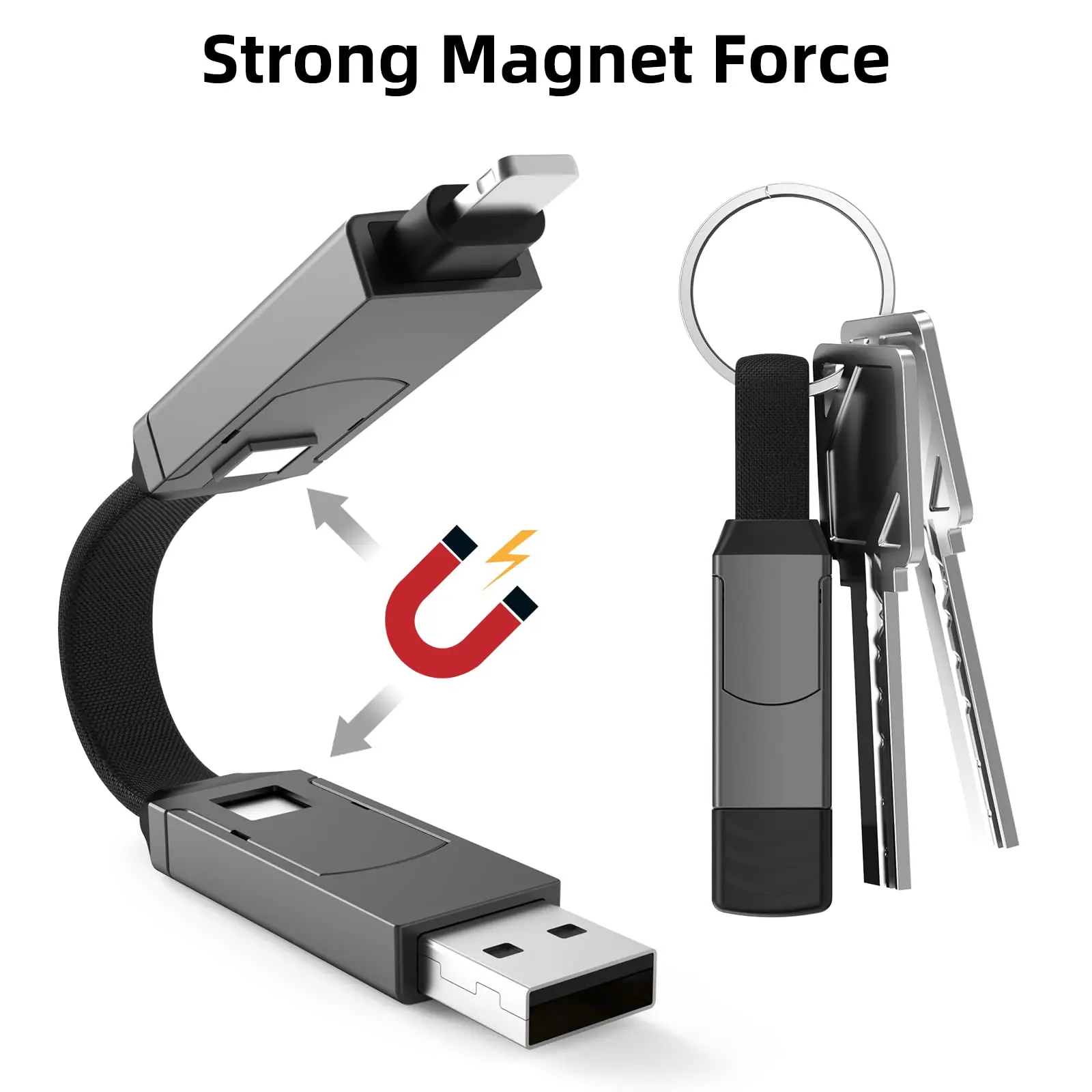 Magnetic USB Type C Charging Cable 60W 4 in 1 Multi Fast Charging Cable Zinc Alloy Keychain EDC Dual C IP Connectors for Phones