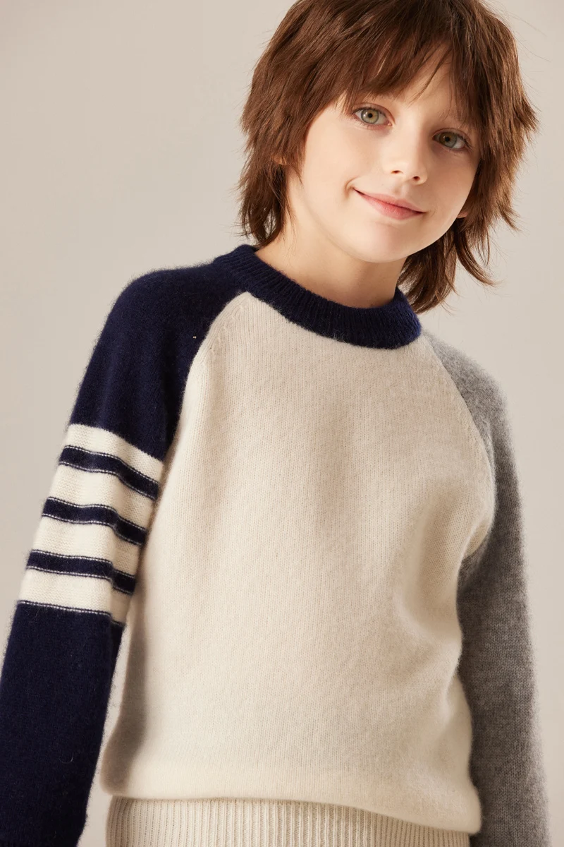 

ADDONEE Children's 100% Cashmere Sweater O-neck Striped Long Sleeve Pullover Autumn Winter Cashmere Knitwear Kids Clothes Tops