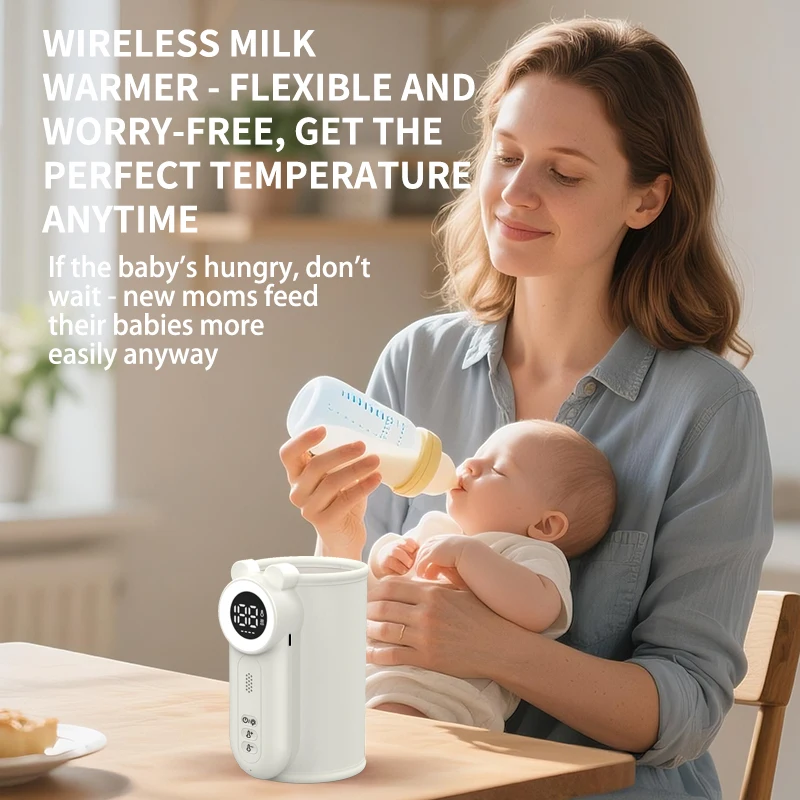 Portable Baby Bottle Warmer, Rechargeable 8000mAh Electric Travel Warmer with 11 Temp Settings 35-55°C, LCD & Night Light