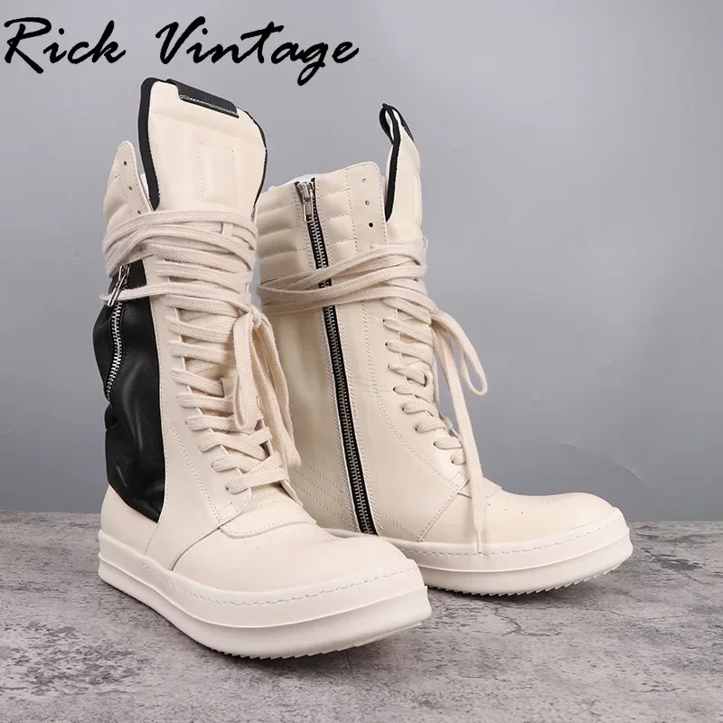 Rick Vintage High Top Boots Men‘s Motorcycle Boots Top Quality Real Leather Brand Zipper Long Boots Women Pocket Calf Boots