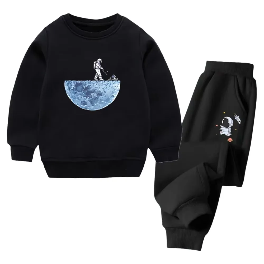 Jungen-Set mit Weltraum-Astronauten-Mond-Motiv, bestehend aus einem Sweatshirt mit Rundhalsausschnitt und einer Jogginghose, lässiger Sportanzug für Kinder, Größe 110–160.