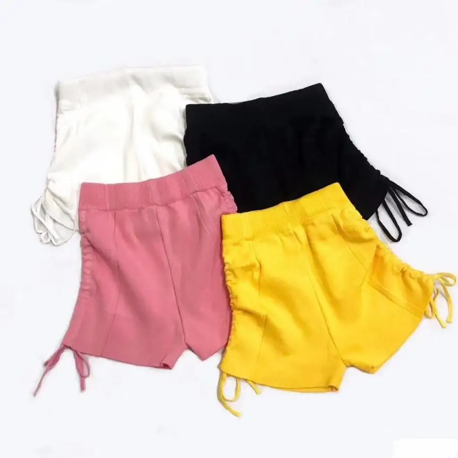 Summer Knitted Shorts Women Sexy Side Shirring High Waist Slim Fit Short Pants Solid Casual All Match Ropa De Mujer