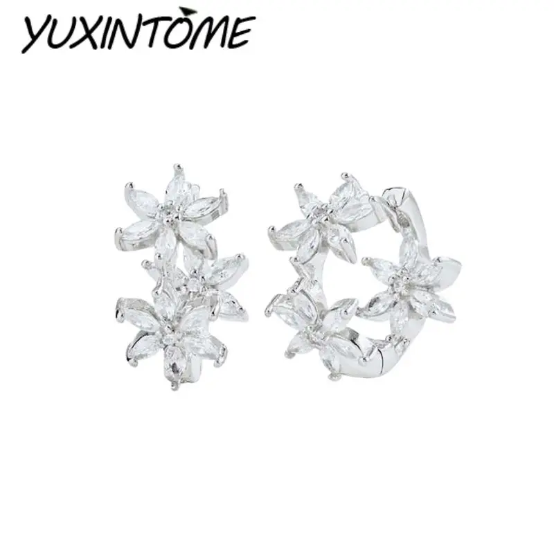 925 sterling zilveren naald prachtig geometrisch ontwerp goud zilver drie bloemen zirkoon oorbellen persoonlijkheid temperament sieraden