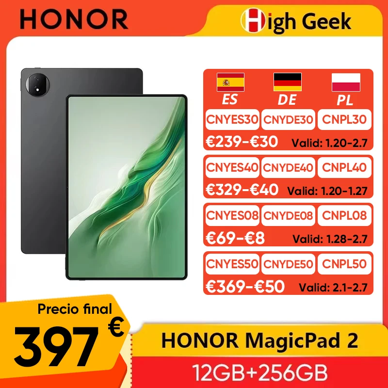Globale Version HONOR MagicPad 2 Tablet 12,3 Zoll OLED-Bildschirm Snapdragon 8s Gen 3 CPU 13MP Rückfahrkamera 10050mAh Akku HONOR Magic Pad 2