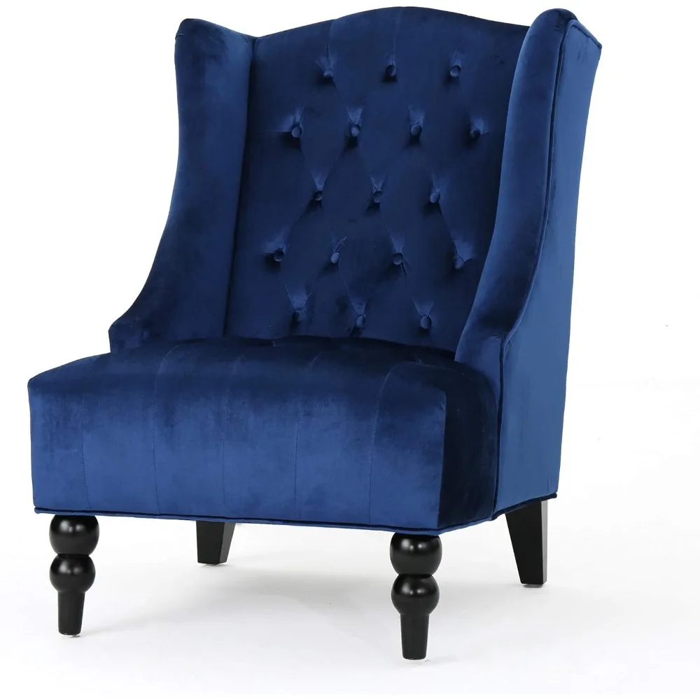 Toddman High-Back Velvet Club Chair, Navy Blue