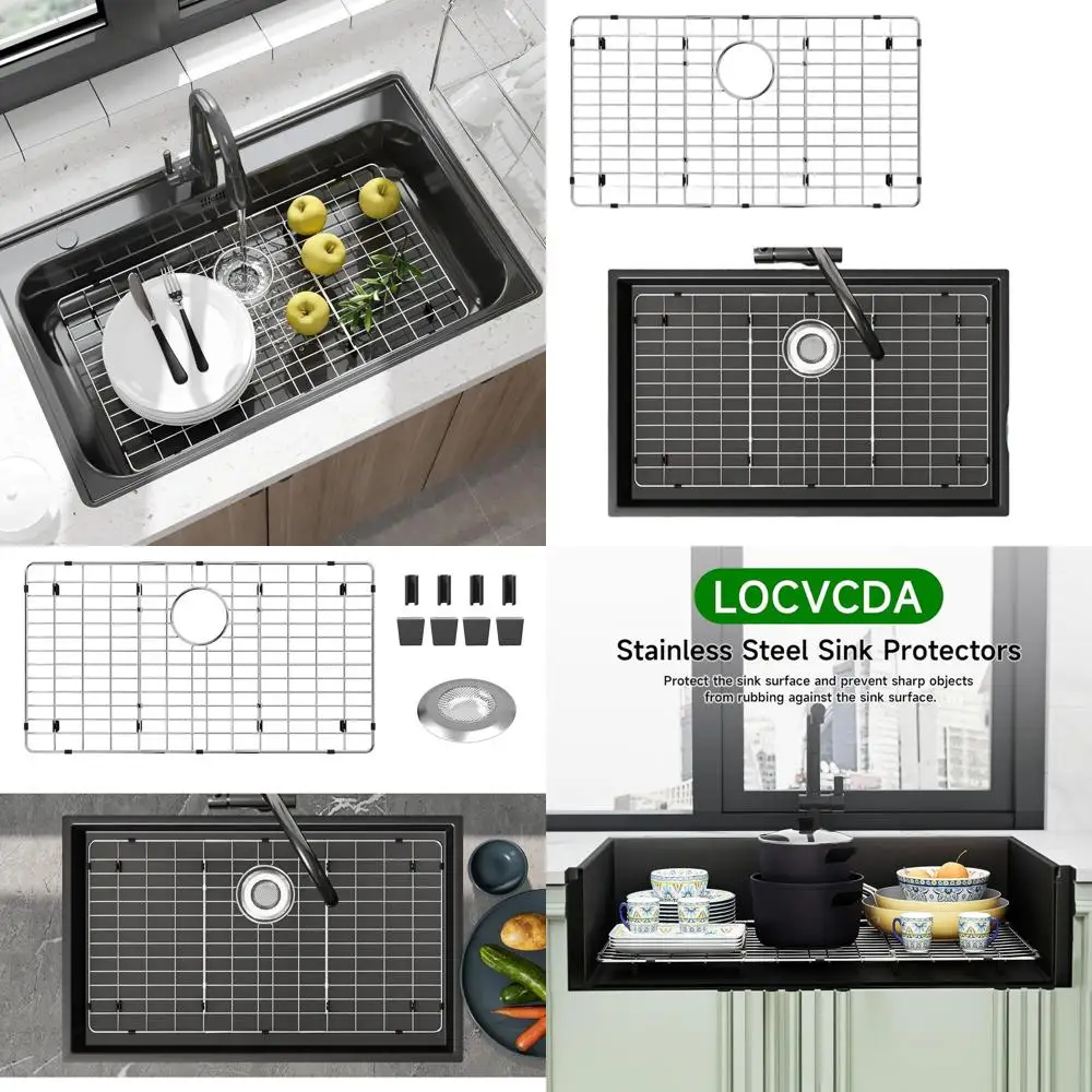 

Защитная решетка для кухонной мойки из нержавеющей стали с металлической подставкой, 27.59 x 14.56, для заднего слива