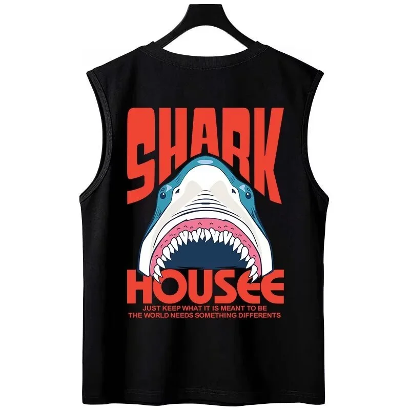 Summer Shark Graphic Printed Sleeveless Tee Shirt For Men Hip Hop Oversized Y2K Streetwear Tank Tops Hombre Anime Vest Clothing