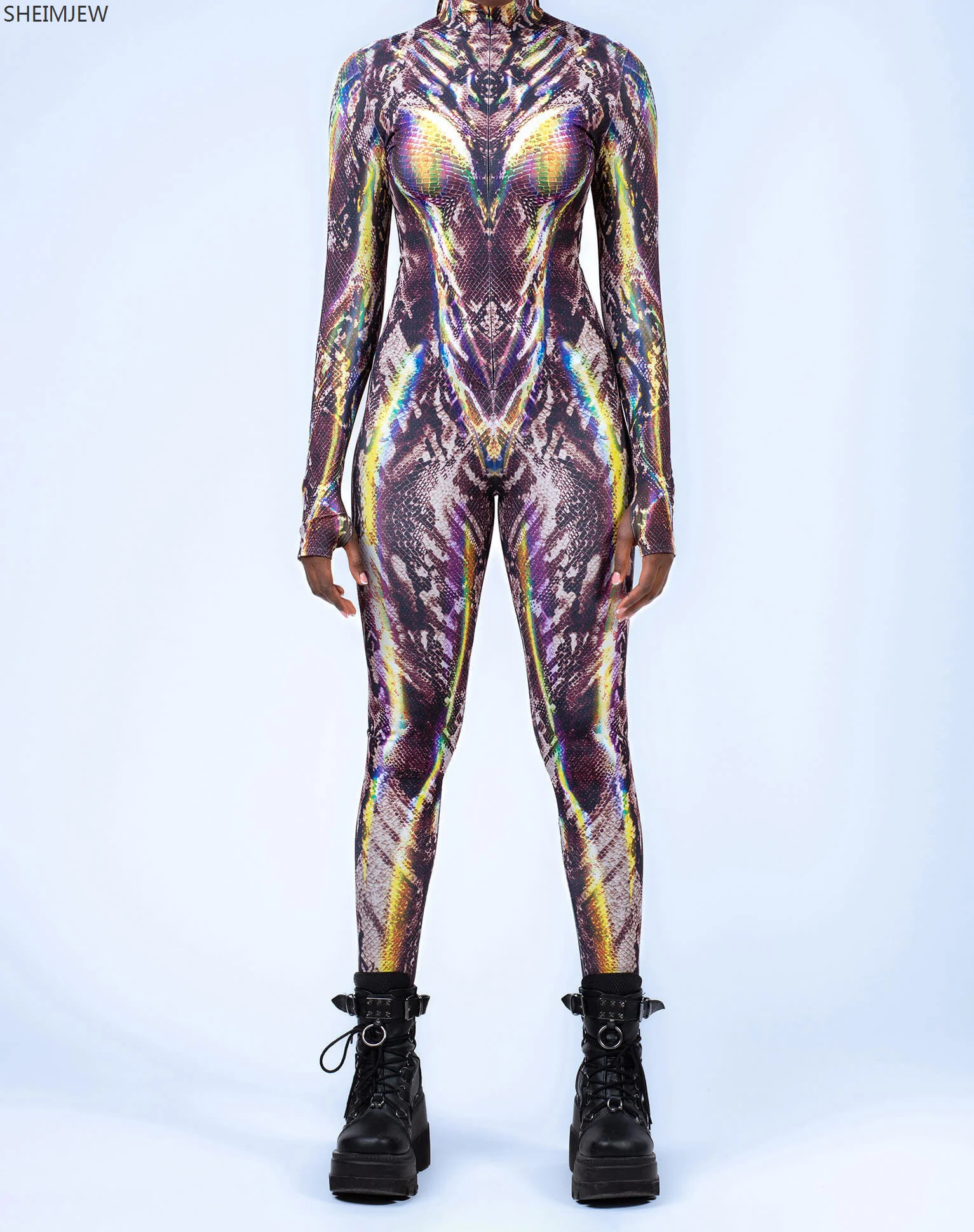 Mehrfarbiger Overall Frauen sexy Zentai Anzug Gothic Morph suit Tier Bodys Frauen Rave Kostüm Halloween Festival Party Outfit