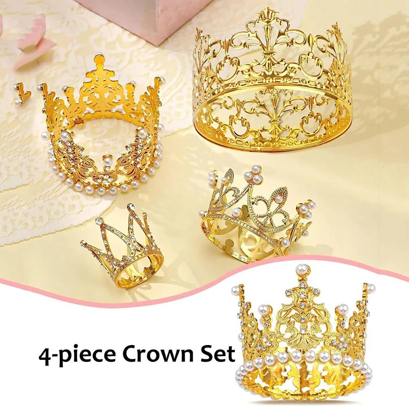 4pcs Mini Crown Hair Accessories Elegant Artificial Pearl Decoration Suitable for Birthday Decoration Props Gifts Princess Crown