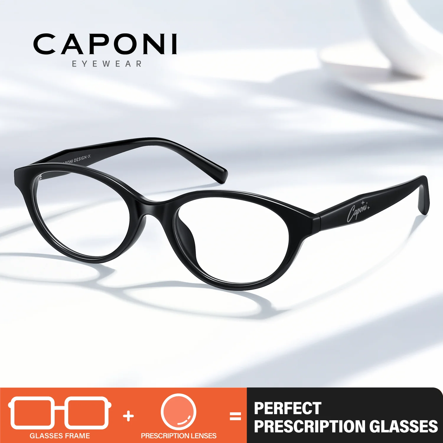 CAPONI Prescription Women Cat Eye Glasses Myopia Computer Anti Blue Ray Hyperopia Glasses Progressive Reading Eyeglasses PJ36206