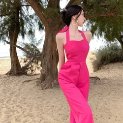 Pink Summer Sexy Backless Slim Sleeveless Jumpsuit Women Streetwear Jumpsuits Chic Elegant Wide Leg Romper Mujer