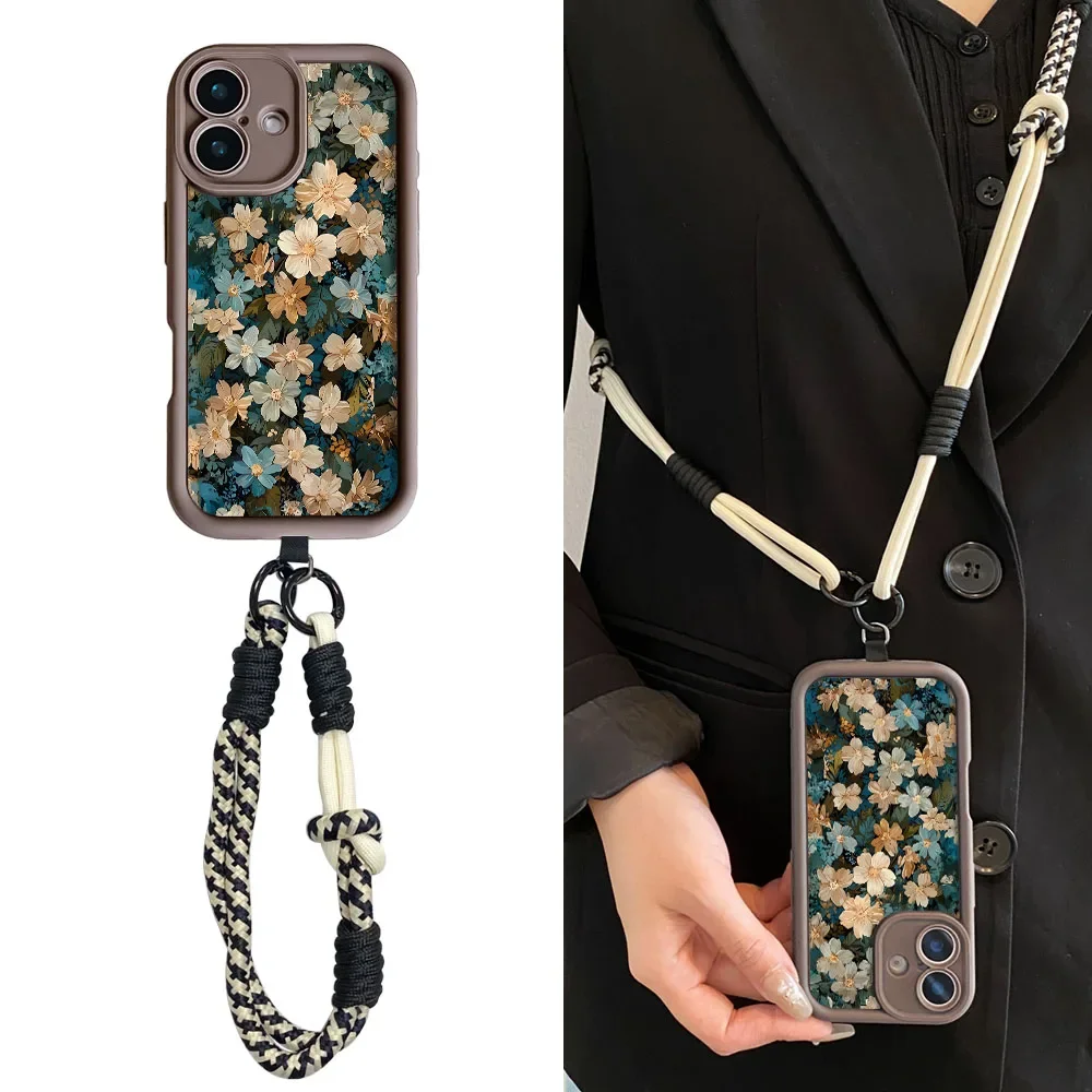 Cxd5레트로 플라워 목걸이 스트랩 케이스 삼성 S24 S25 S23 S22 S21 플러스 울트라 S21 S23 S24 FE 손목 체인 크로스바디 랜야드 커버