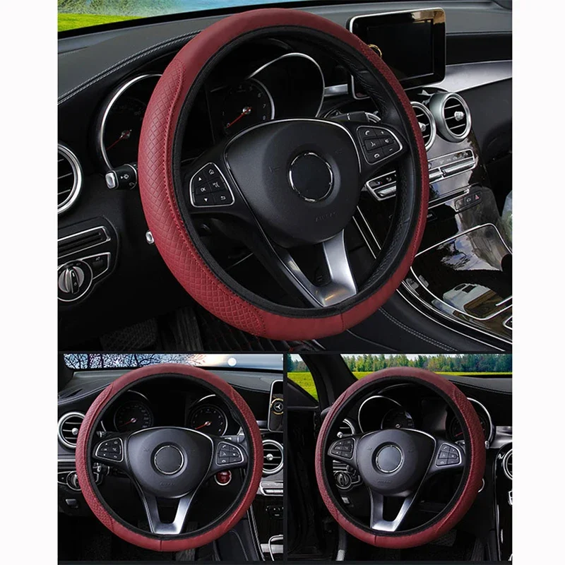 37-39cm Auto lenkrad abdeckung rutsch feste Auto lenkrad abdeckung rutsch feste Prägung Leder Auto-Styling Autozubehör – Detail 6