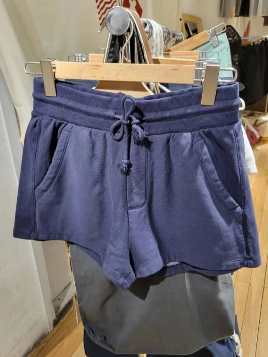 Nuovi pantaloncini da tuta dritti con tasca con lacci Pantaloncini estivi da donna in cotone con elastico in vita Intimo per la casa con pantaloni corti solidi vintage carini