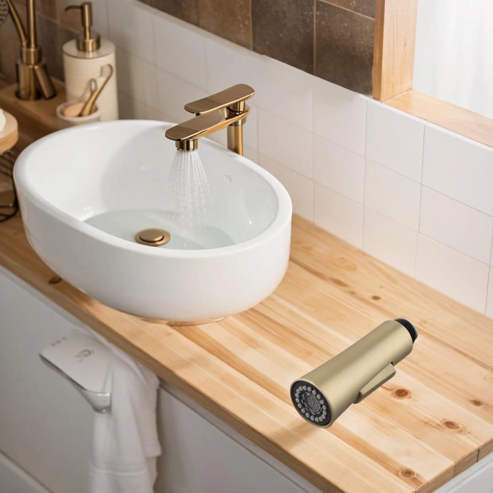 2-Function Sink Faucet As Shown In The Figure Brushed Gold Faucet 1.8 GPM Flow Rate ABS Construction Modern Column Shape