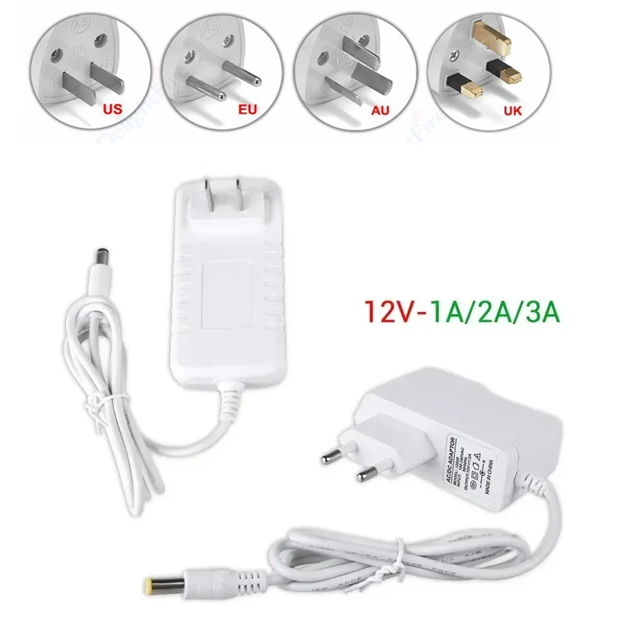 AC DC12V  EU US AU UK Power Adapter 1A 2A 3A Power Supply Adapter Universal Power Adapter Supply Charger adaptor For Light Strip