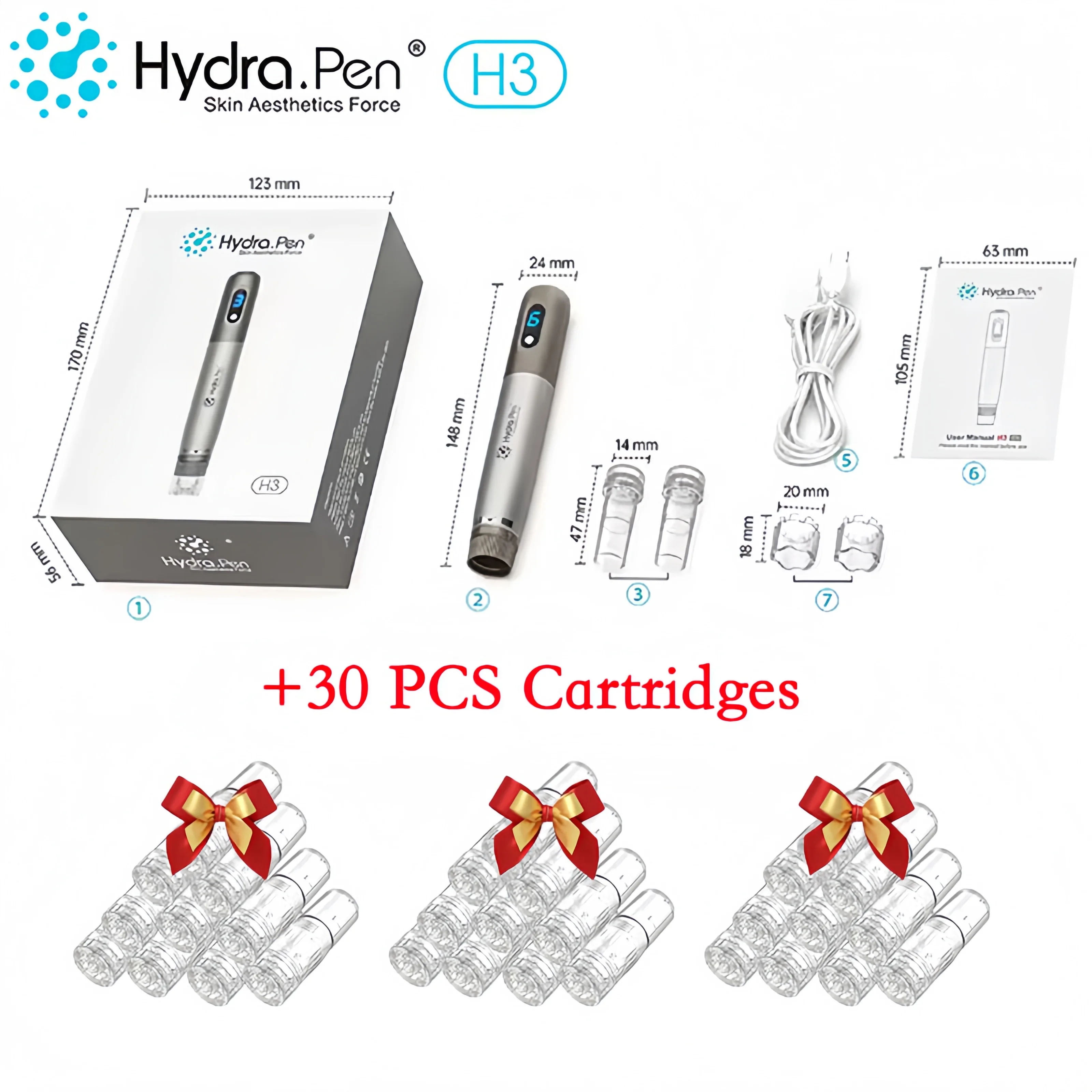 H3 Derma Pen Hydra Регулируемая микроигольная ручка с 32 шт