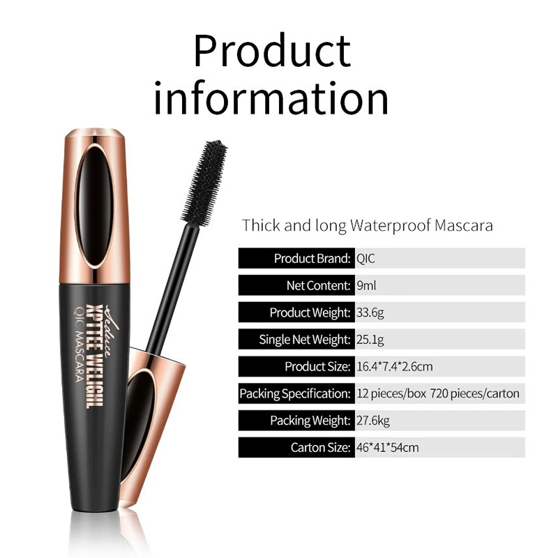 4D Waterproof Curly Diamond Silk Fiber Mascara for Eyelash Extension Liquid Black Thick Eye Lashes Cosmetics Tools Mascara