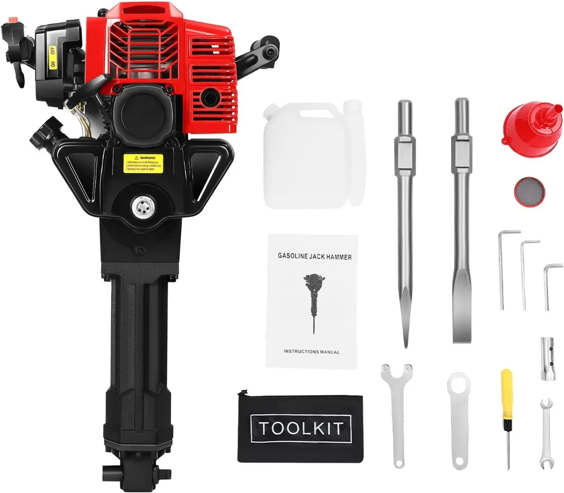 

2Stroke Gas Powered Demolition Jack Hammer, Concrete Breaker Punch Drill Jack hammer 55J Impact EnergyHeavyDutyStonePunchDrill