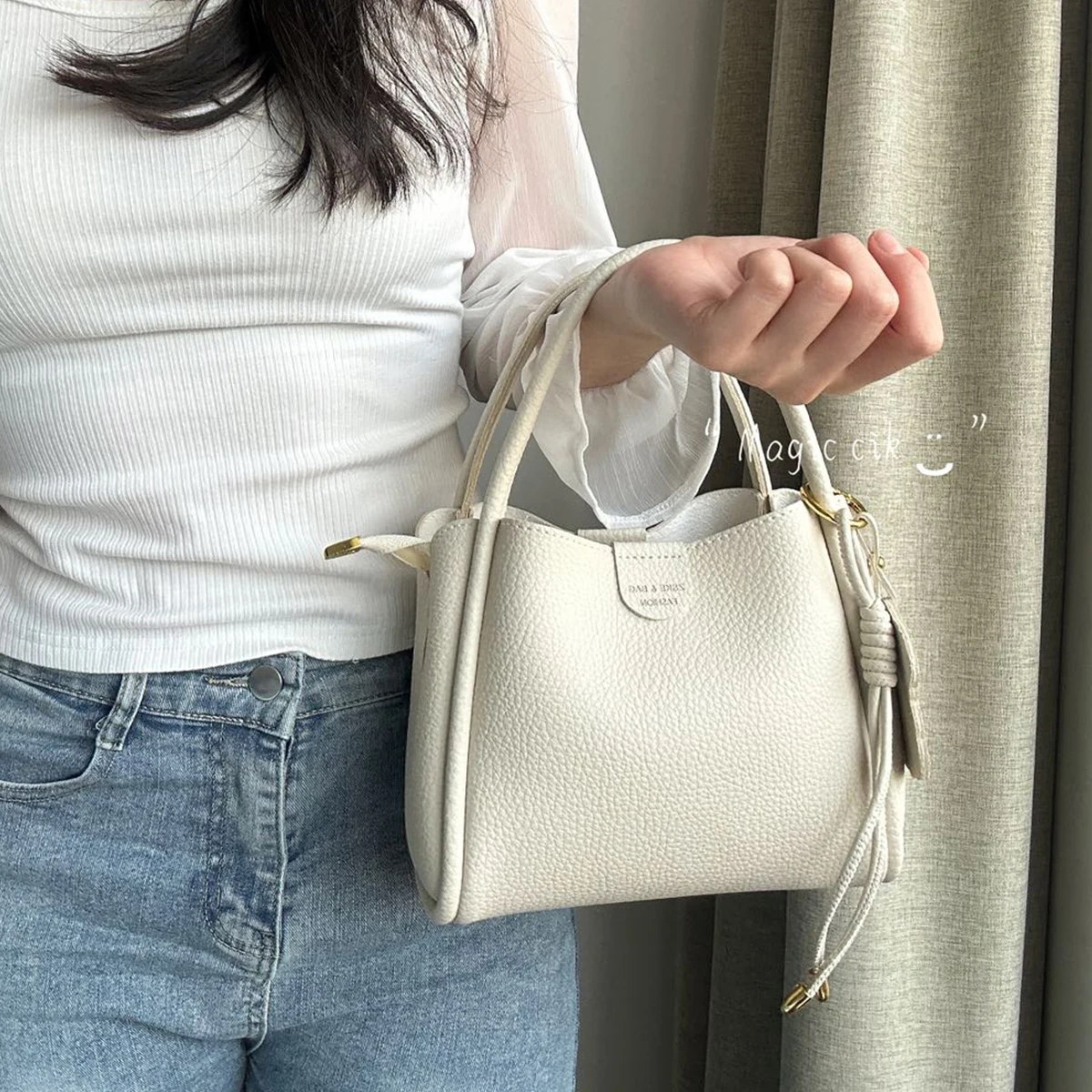 

Korean Simple Fashion All-Match One-Shoulder Commuter Bag Women 2025 Spring Design Cross Body Bucket Bag