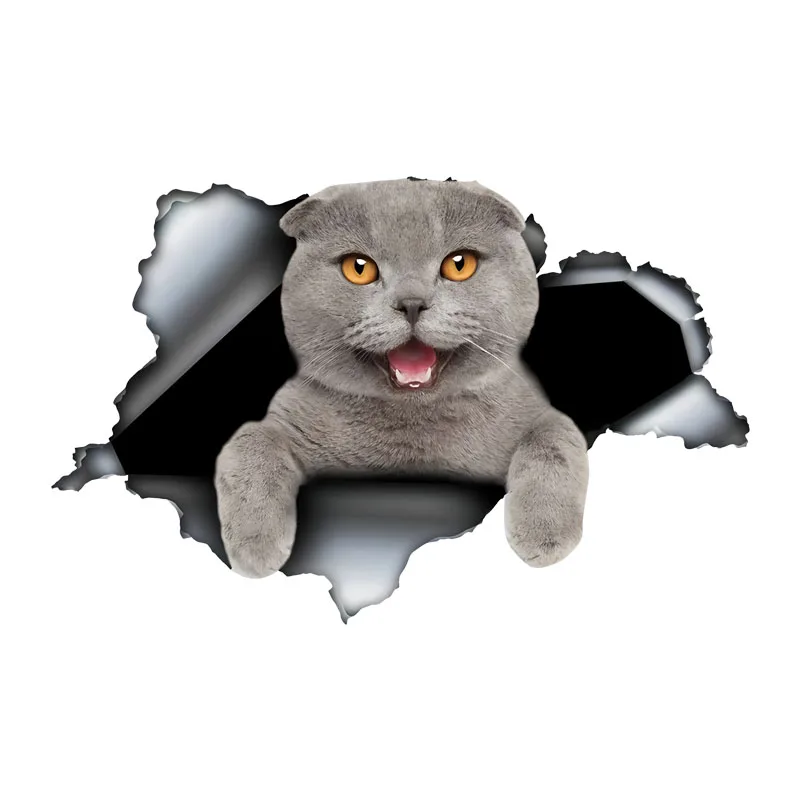 

DK545# Scottish Fold Cat 3D Break the Wall Car Sticker, Waterproof Vinyl Material Accessories, Interesting For Cars, Trucks, Mo