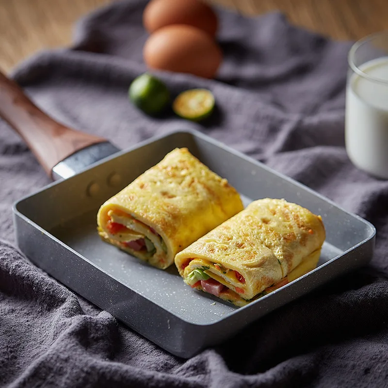 Retangular Omelette Pan Tamagoyaki Egg Pan Nonstick Maifan Stone, Anti-Scalding Handle, Japanese Style Small Frying Pan Suitable