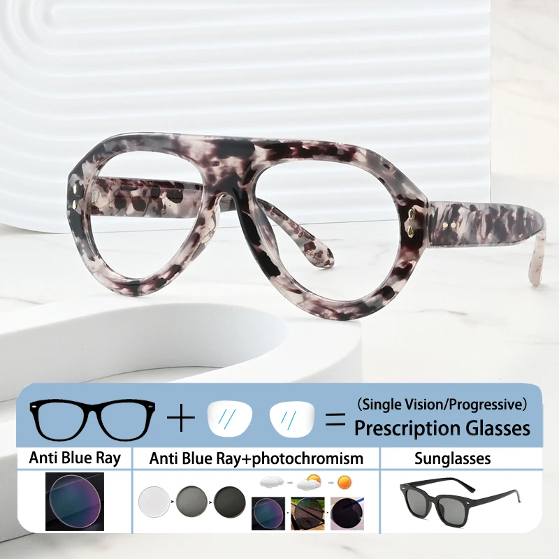 

New Fashion Men Eyeglass Square Oversized Acetate Frame Prescription Custom Hyperopia Glasses Photochromic Astigmatism Eyeglass