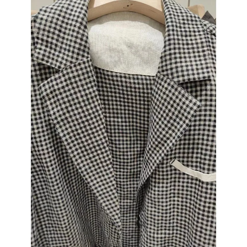 SuperAen Spring and Autumn New Vintage Plaid Suit Women's Style Japan Single Breasted Simple Loose Casual Jackets