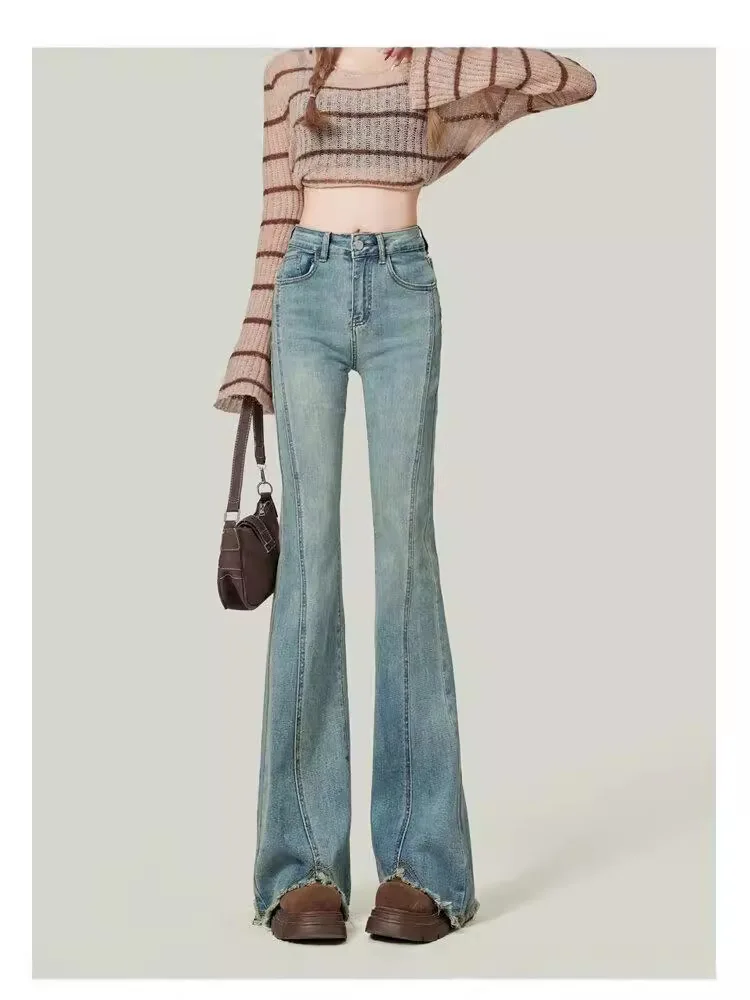 Jeans marroni Harajuku Y2K Palazzo gamba larga drappeggiata fluida denim femminile moda elegante chic trendy moderno High Street Vibe