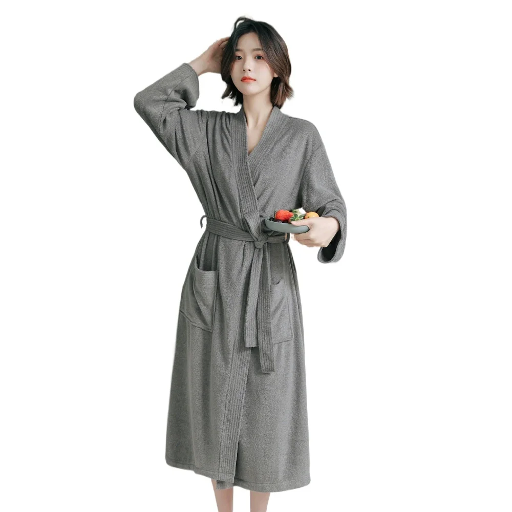 

New Arrival Long Sleeve Men Women Bathrobe 2026 Spring Autumn V-Neck Couple Robes Lounge Wear Sleepwear Pure Color Loungewear